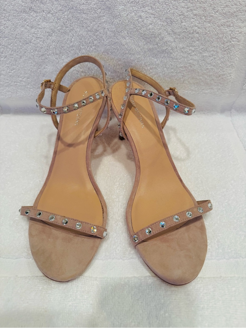 Stuart Weitzman Nude Suede Sandals With Swarovski Crystals Sz 8. Brand New!